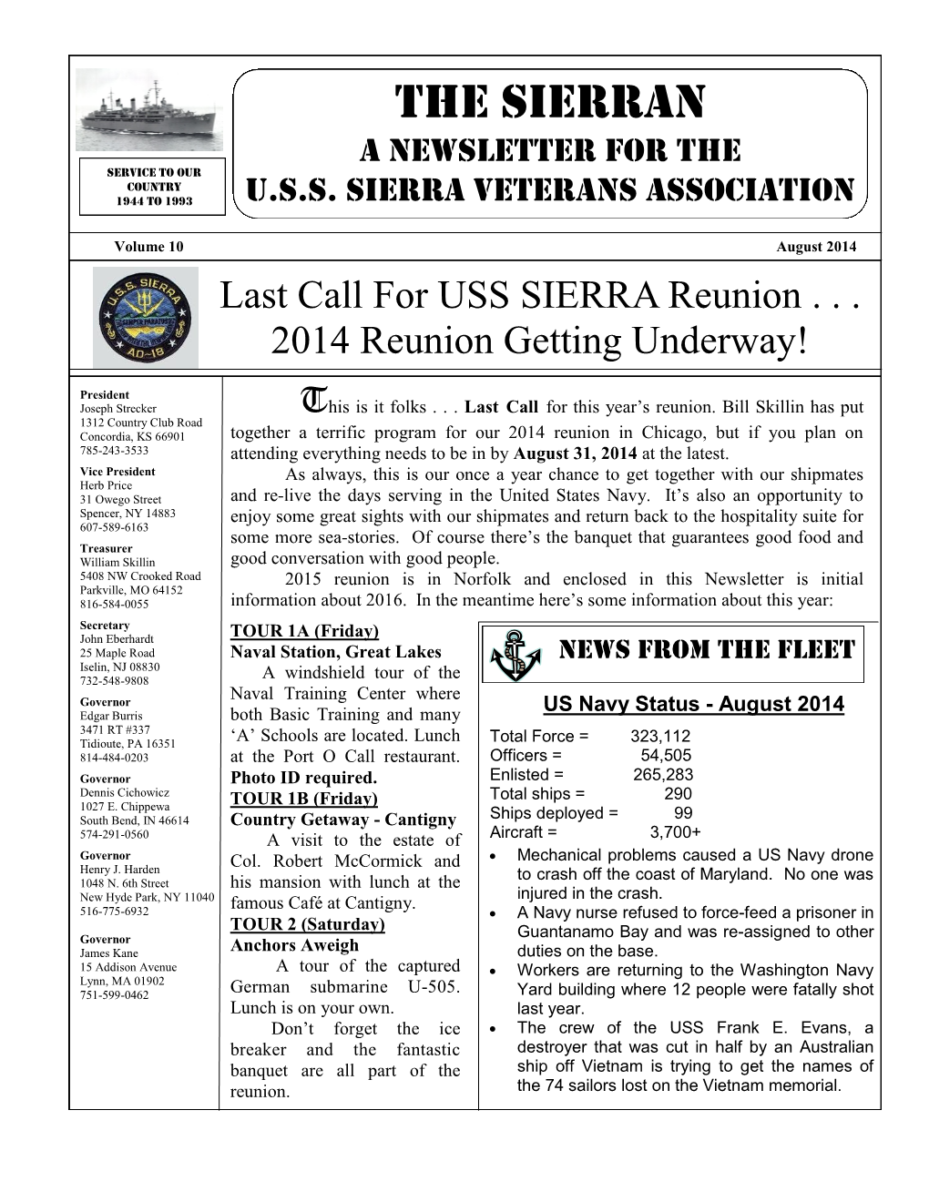 The Sierran a Newsletter for the Service to Our Country 1944 to 1993 U.S.S