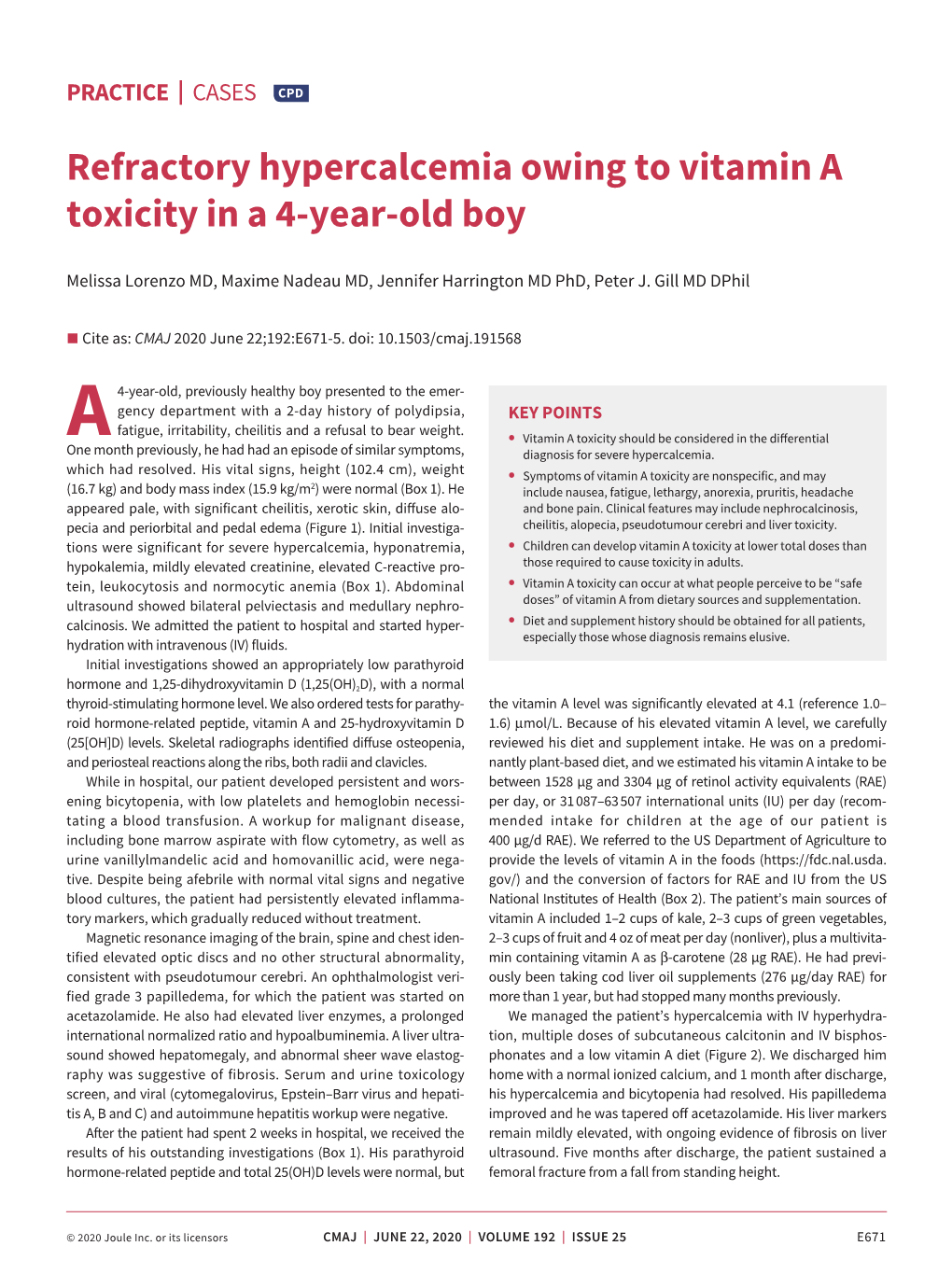 Refractory Hypercalcemia Owing to Vitamin a Toxicity in a 4-Year-Old Boy