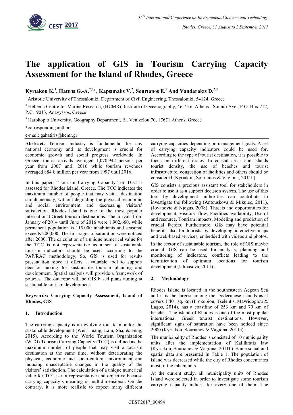 The Application of GIS in Tourism Carrying Capacity Assessment for the Island of Rhodes, Greece