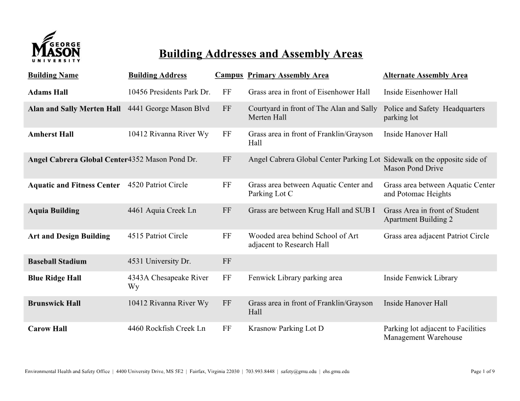 Building Addresses and Assembly Areas