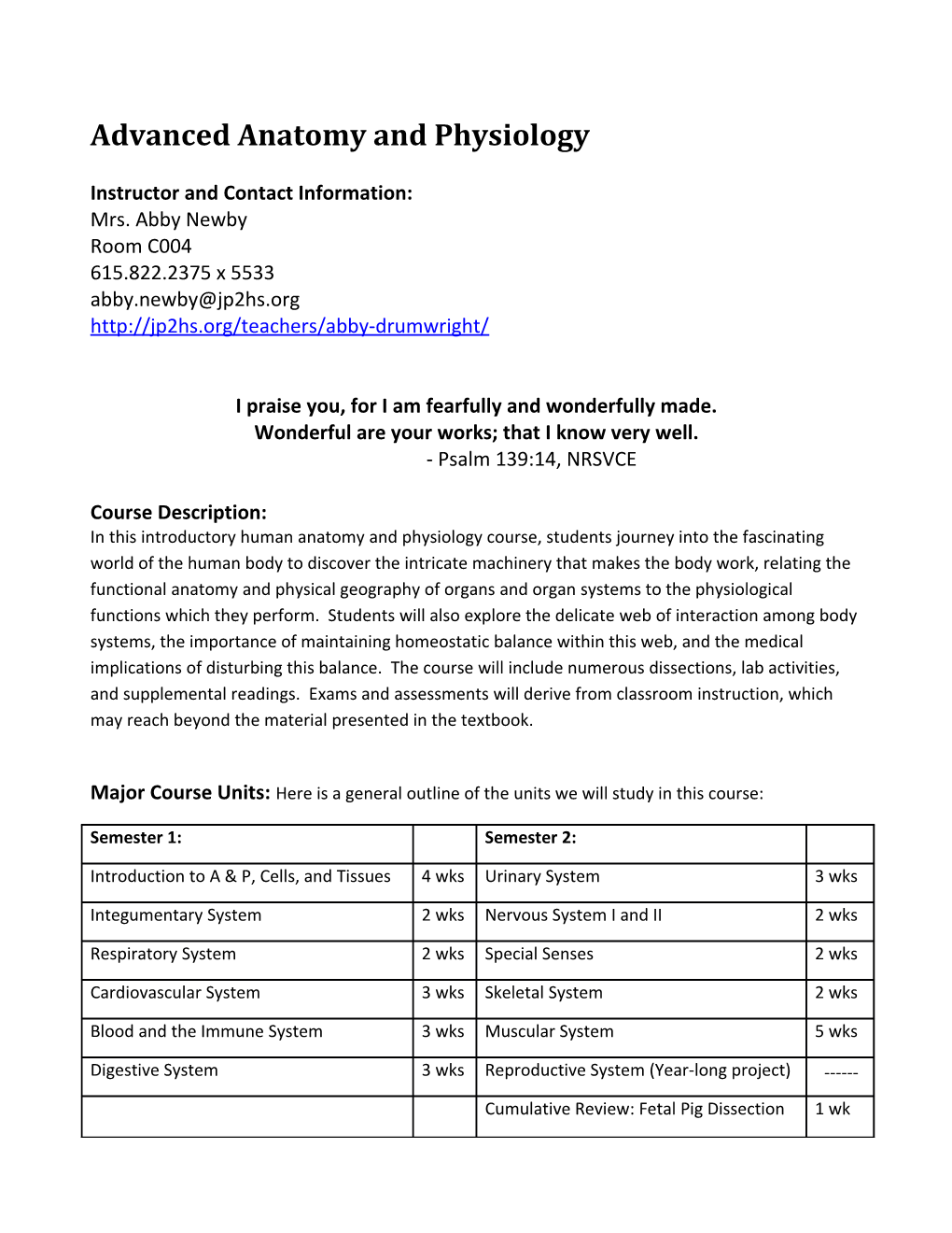 Advanced Anatomy and Physiology