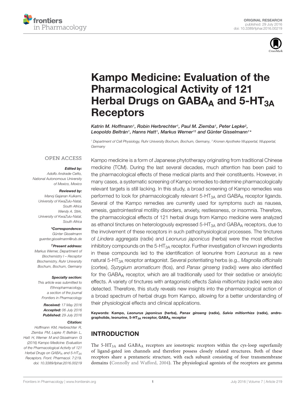 Evaluation of the Pharmacological Activity of 121 Herbal Drugs on GABAA and 5-HT3A Receptors