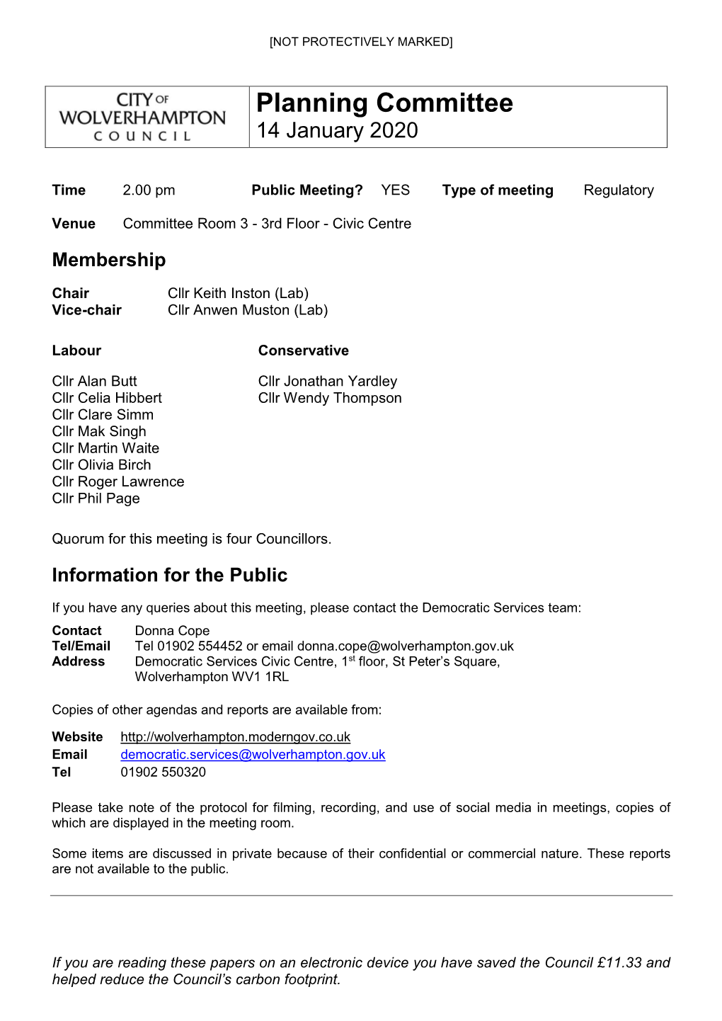 (Public Pack)Agenda Document for Planning Committee, 14/01/2020