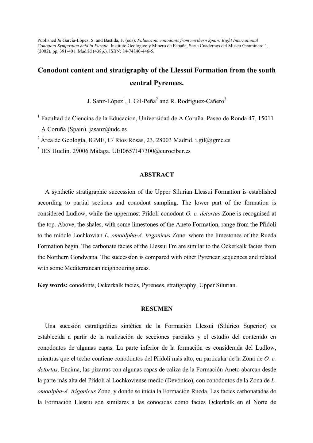 Conodont Content and Stratigraphy of the Llessui Formation from the South Central Pyrenees