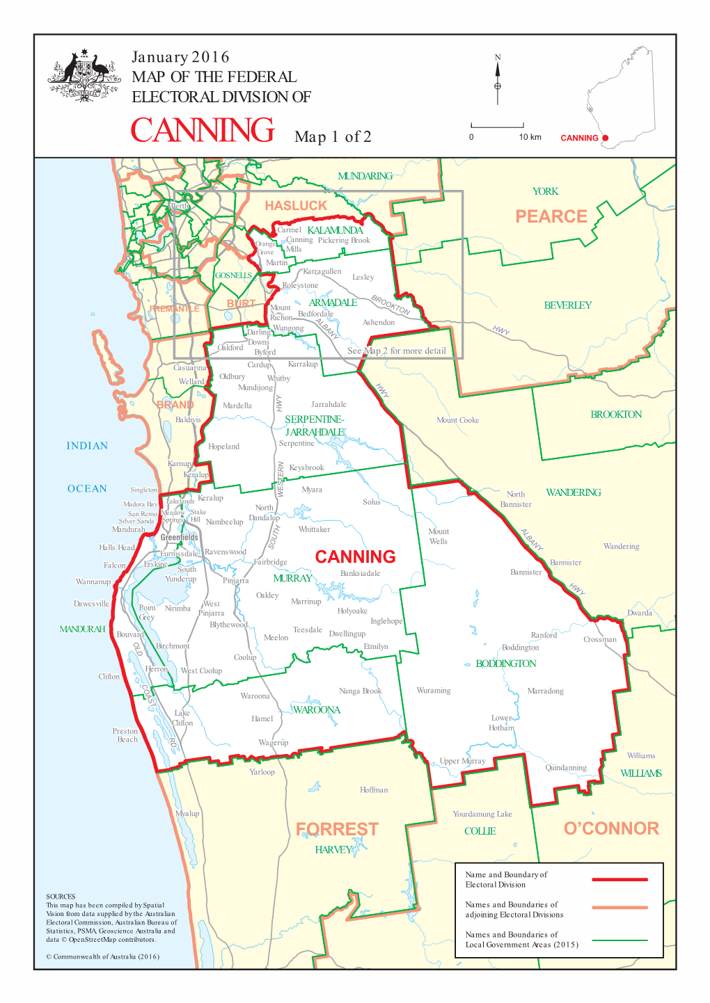 Map of the Federal Electoral Division of Canning (January 2016)