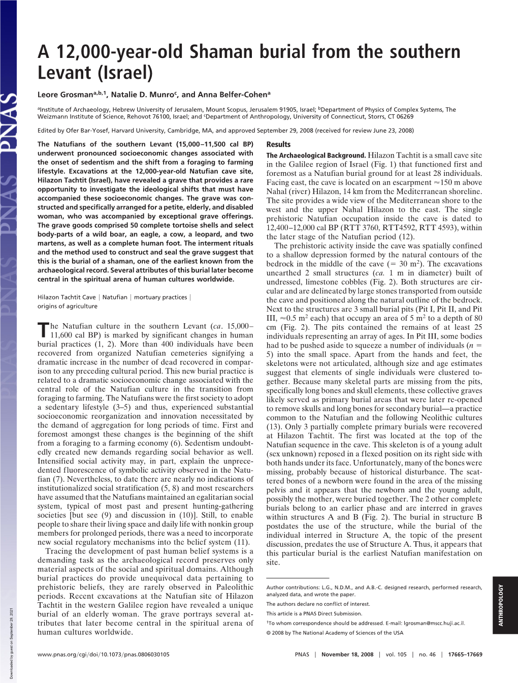 A 12,000-Year-Old Shaman Burial from the Southern Levant (Israel)