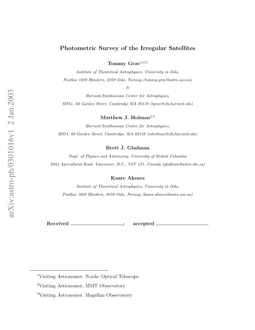 Photometric Survey of the Irregular Satellites