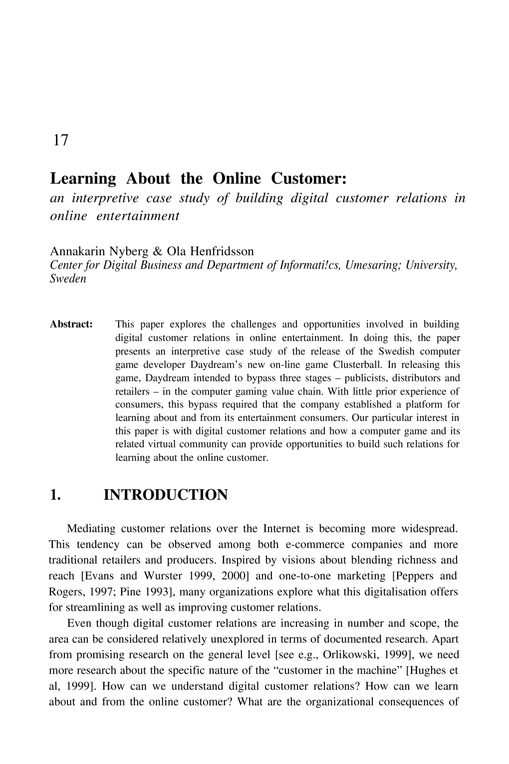 Learning About the Online Customer: an Interpretive Case Study of Building Digital Customer Relations in Online Entertainment