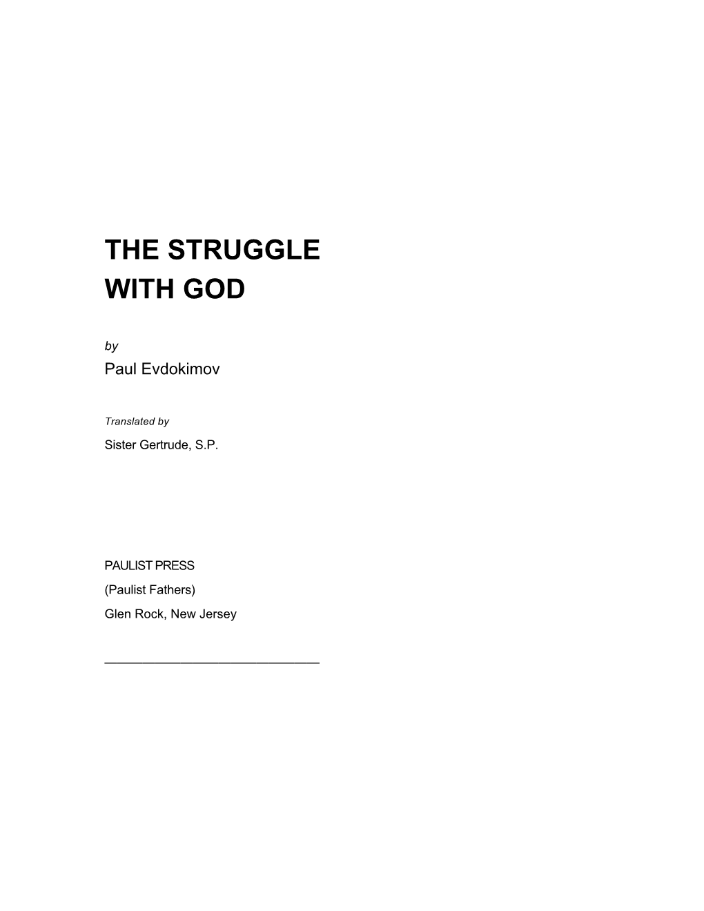 THE STRUGGLE with GOD by Paul Evdokimov