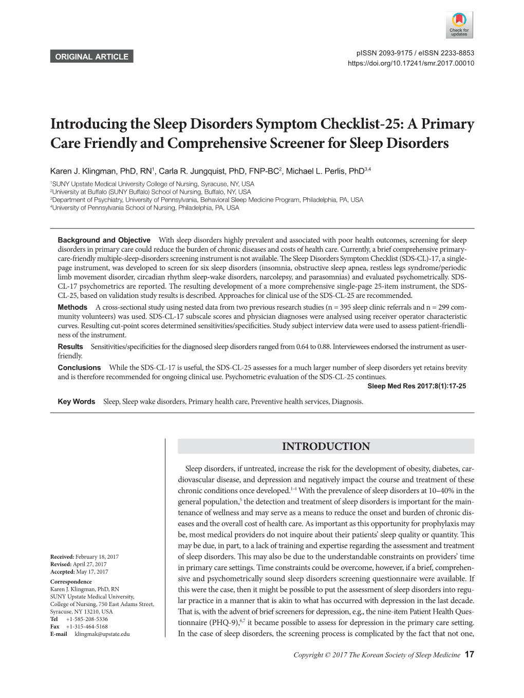 Introducing the Sleep Disorders Symptom Checklist-25: a Primary Care Friendly and Comprehensive Screener for Sleep Disorders