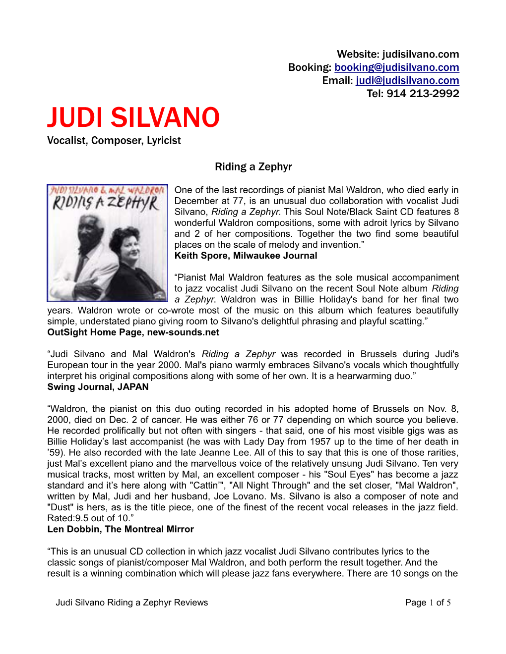 JUDI SILVANO Vocalist, Composer, Lyricist