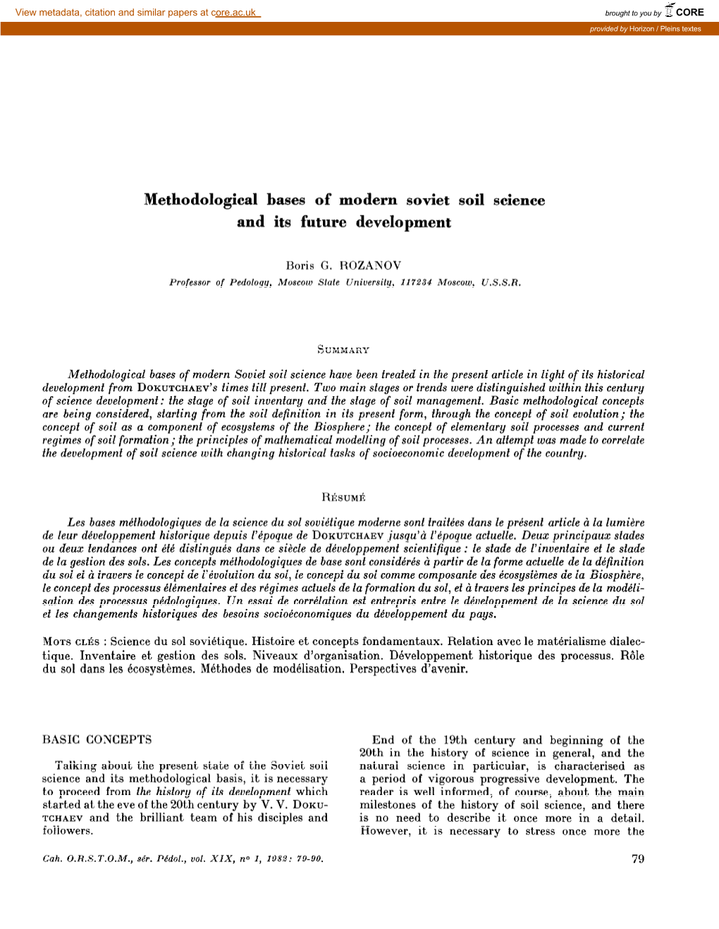 Methodological Bases of Modern Soviet Soil Science and Its Future Development