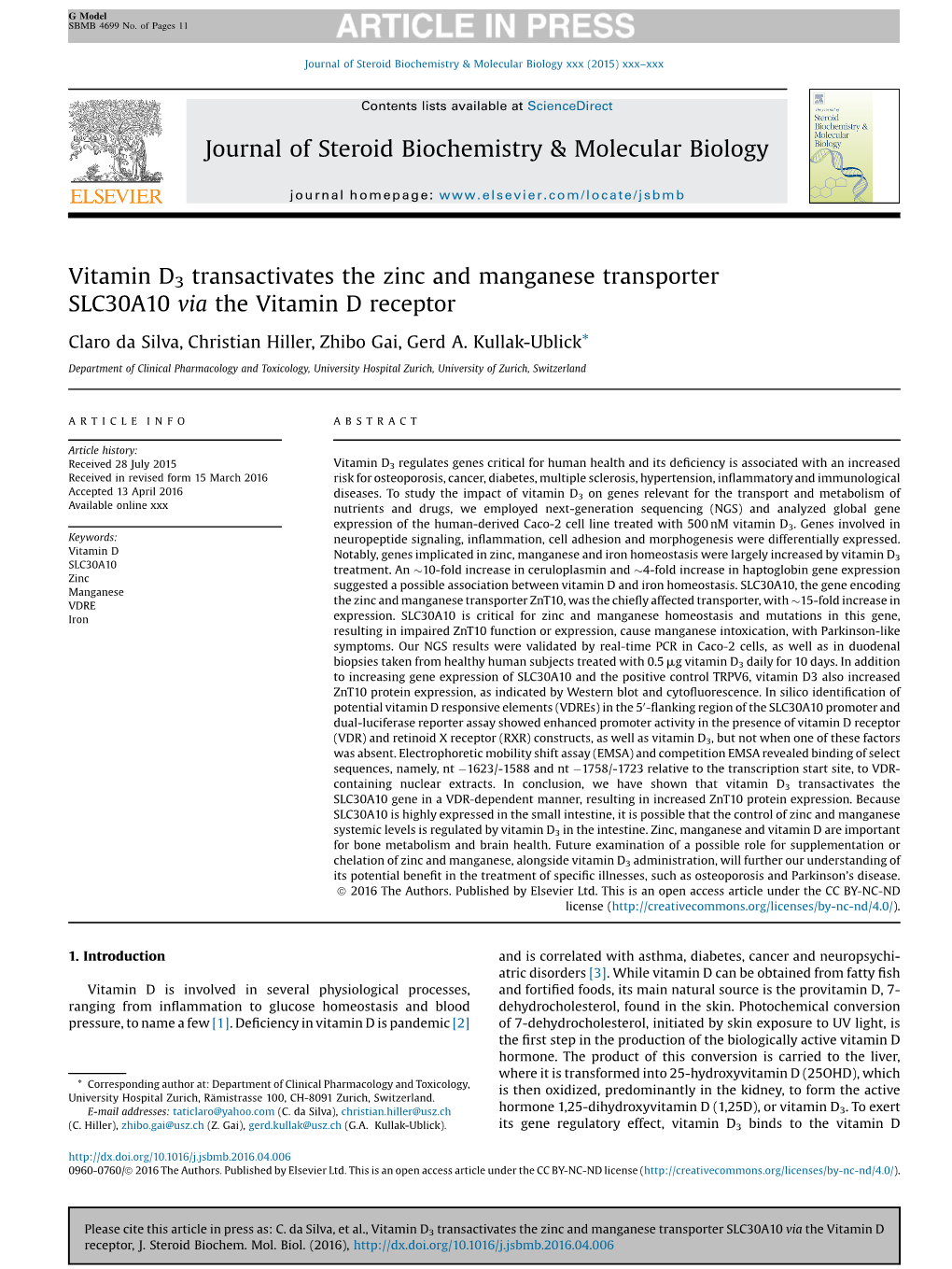 Vitamin D3 Transactivates the Zinc and Manganese Transporter