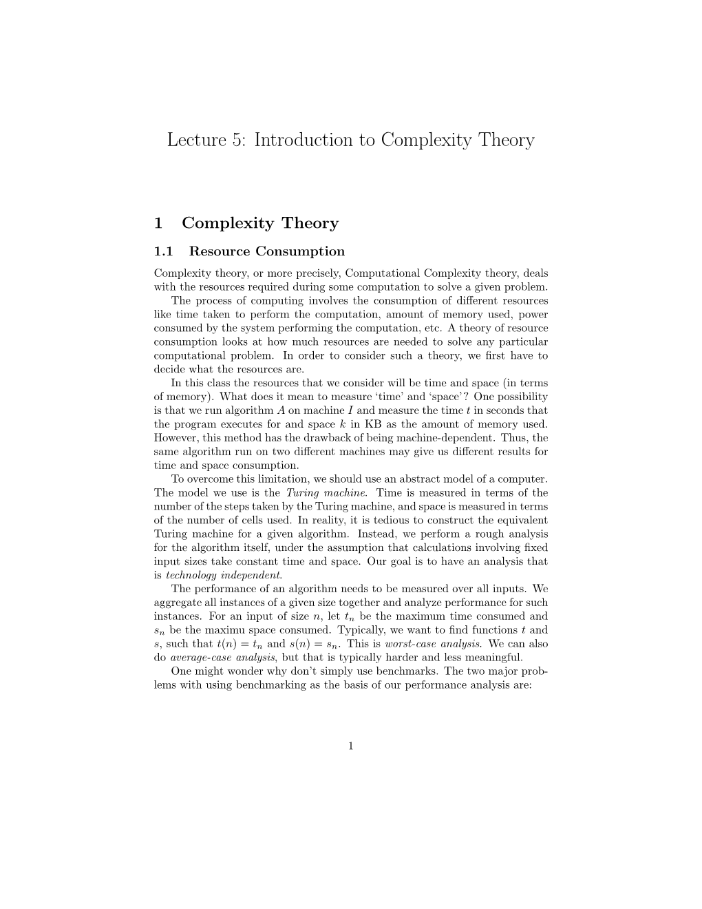 Introduction to Complexity Theory