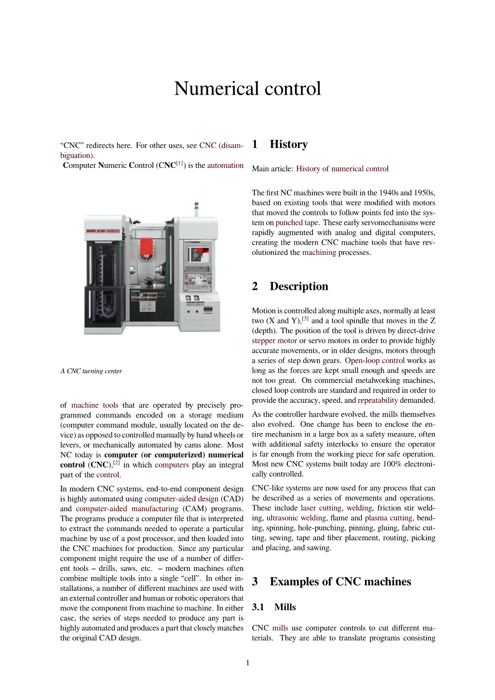 CNC -- Computer Numeric Control