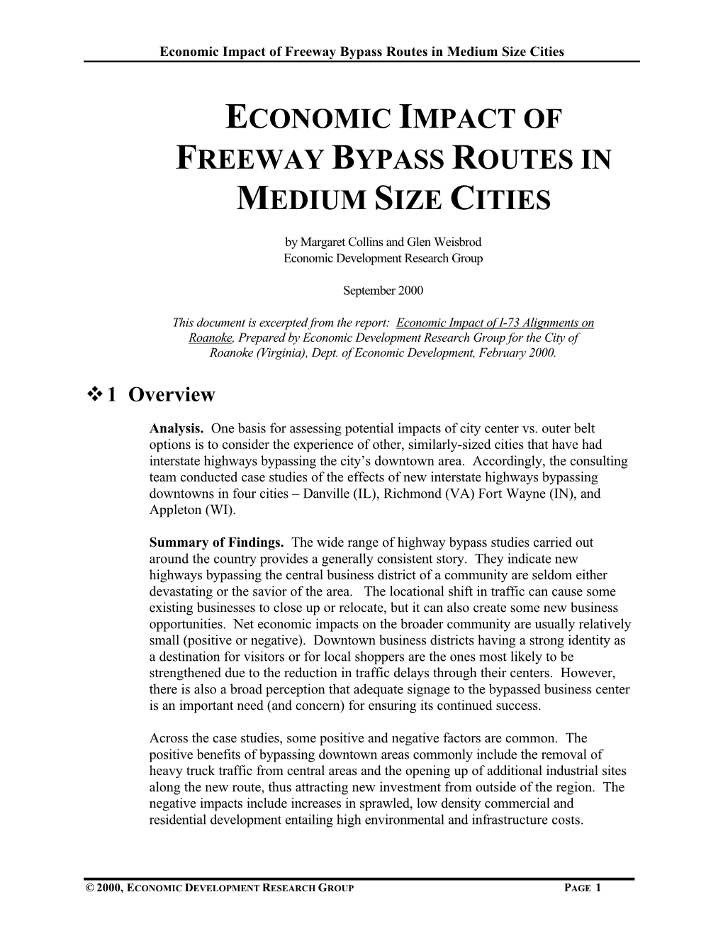 Economic Impact of Freeway Bypass Routes in Medium Size Cities
