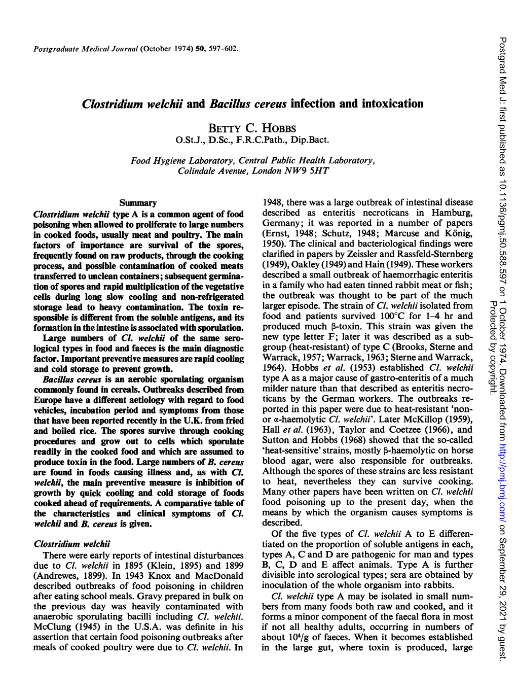 Clostridium Welchii and Bacillus Cereus Infection and Intoxication BETTY C