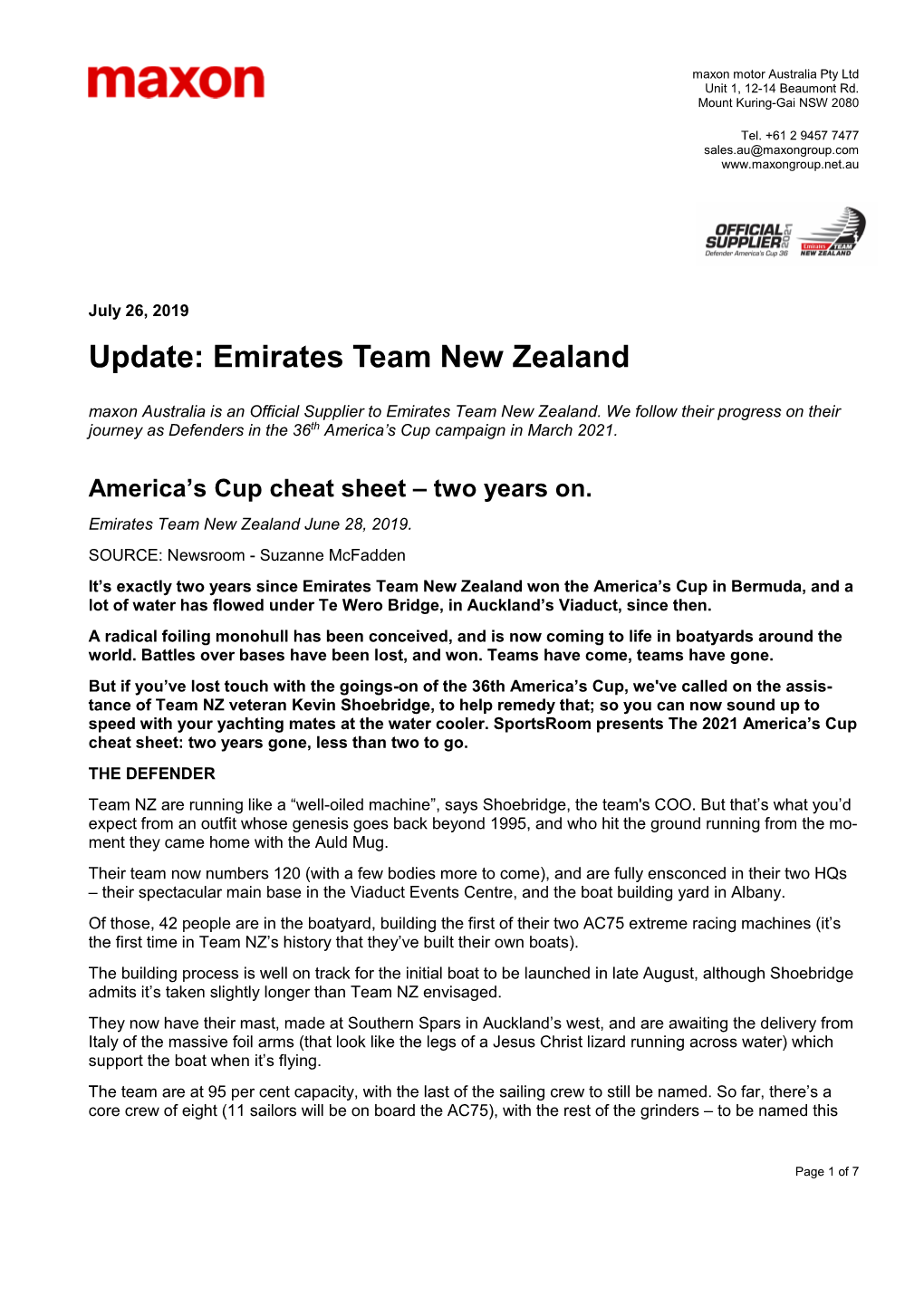 Update: Emirates Team New Zealand