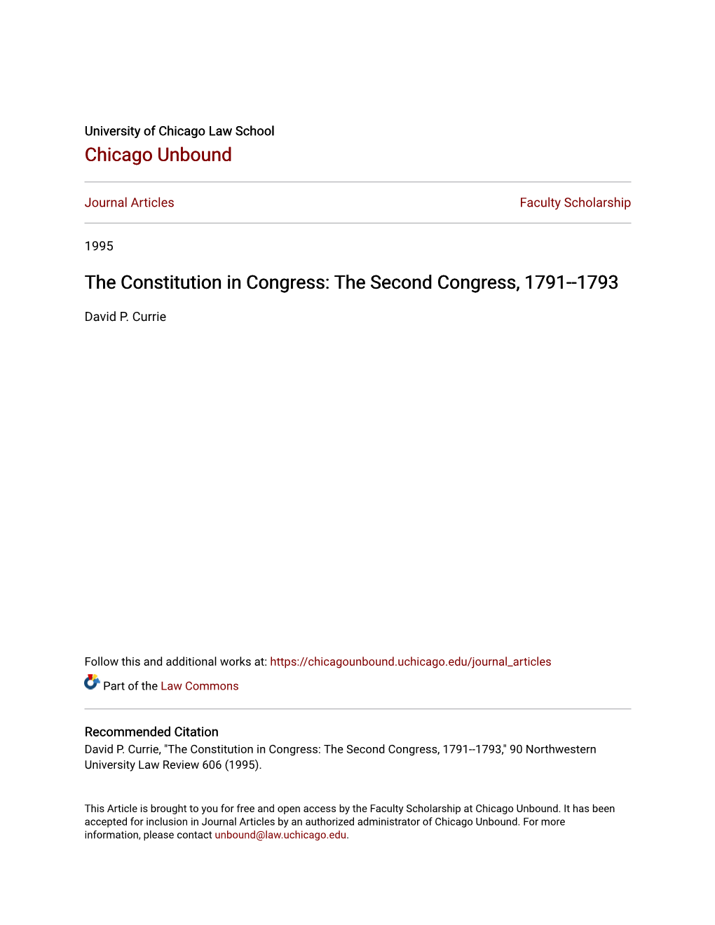 The Constitution in Congress: the Second Congress, 1791--1793