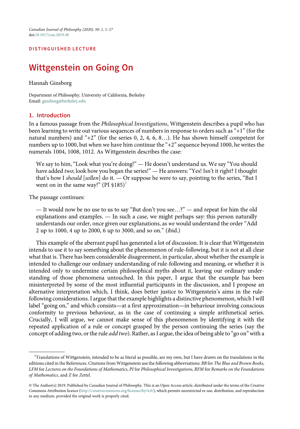 Wittgenstein on Going On