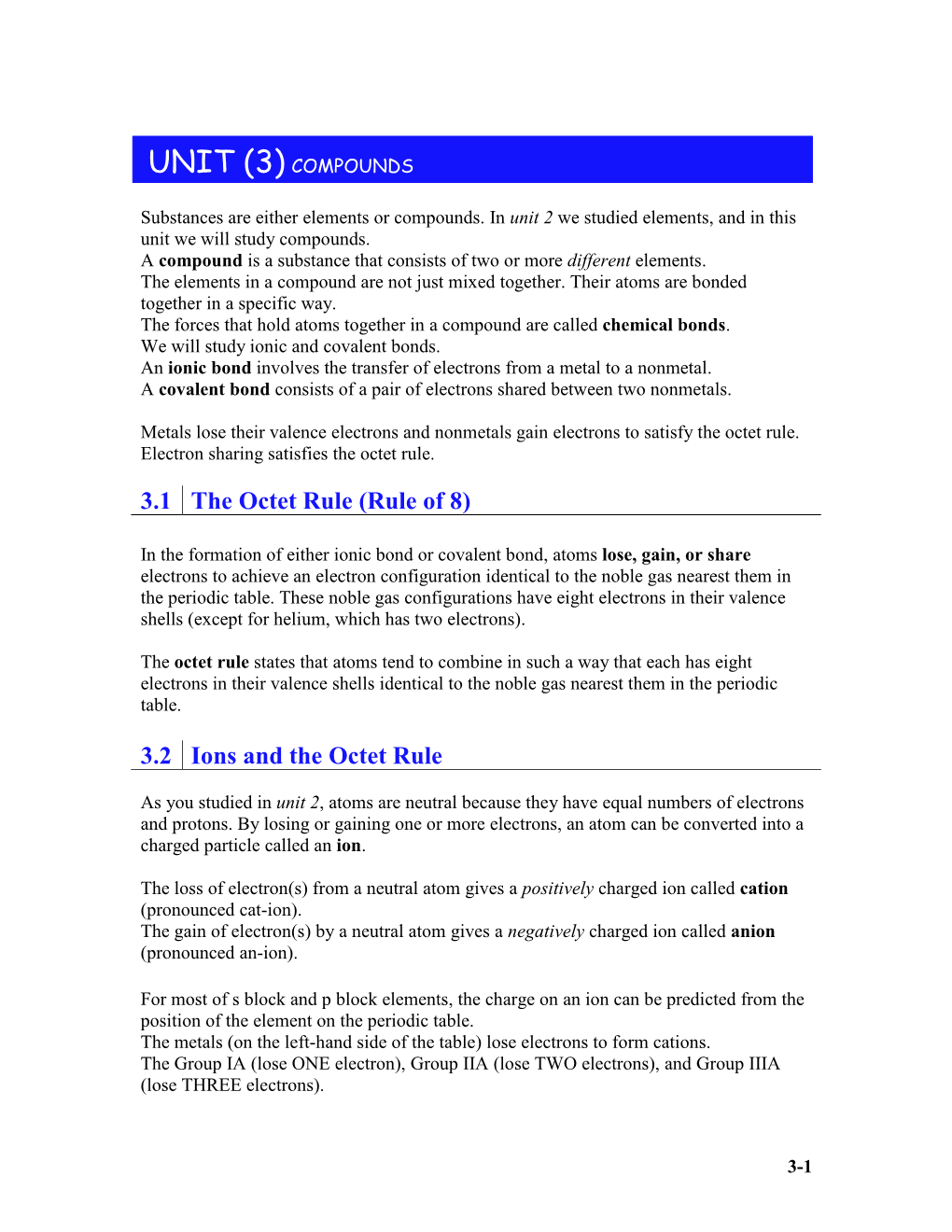 Unit (3) Compounds