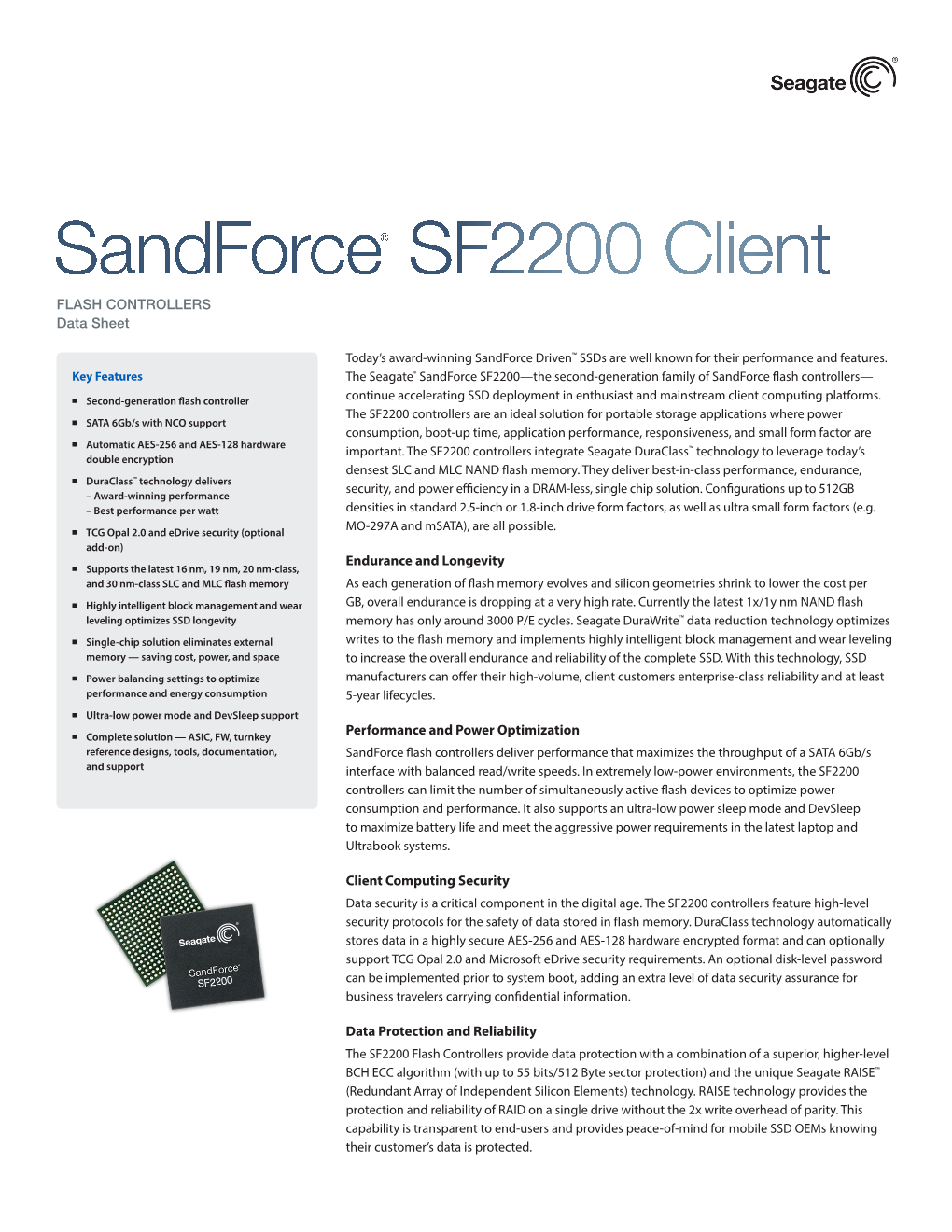 Sandforce® SF2200 Client FLASH CONTROLLERS Data Sheet