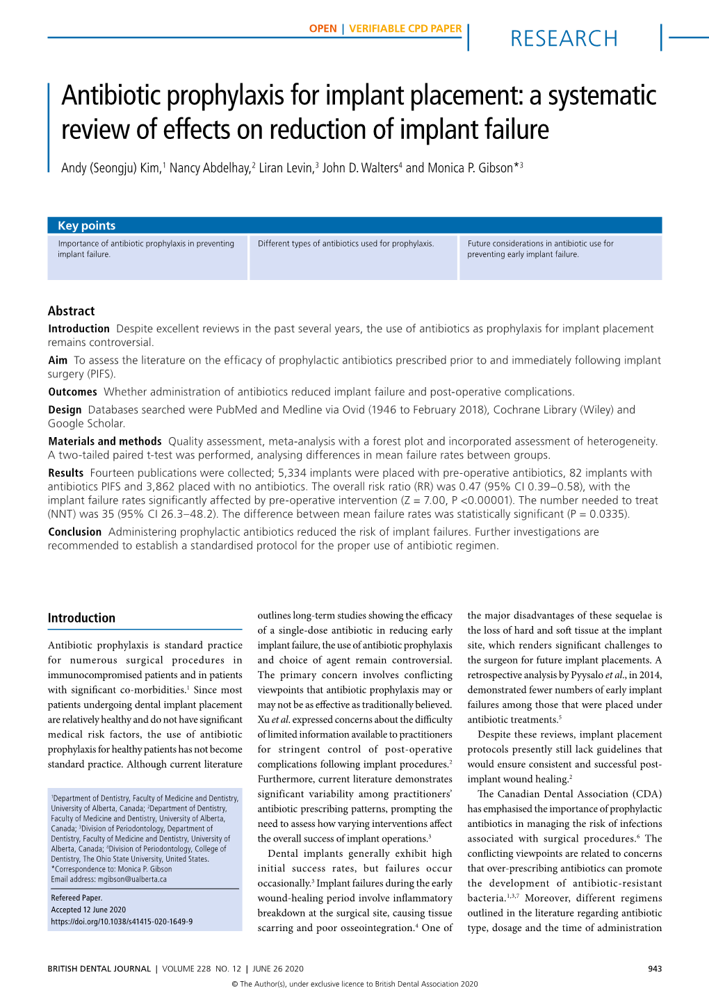 Antibiotic Prophylaxis for Implant Placement: a Systematic Review of Effects on Reduction of Implant Failure