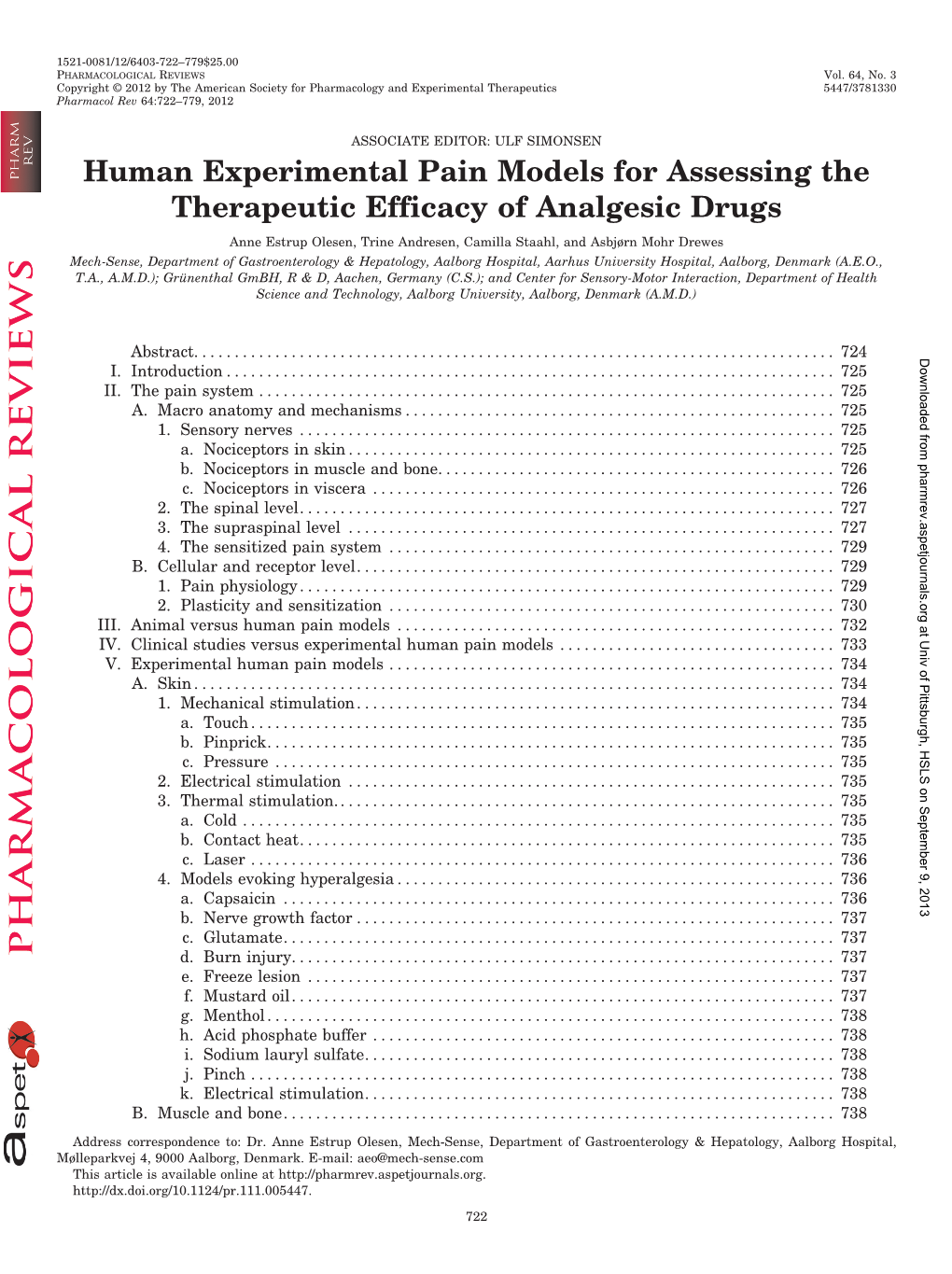 Human Experimental Pain Models for Assessing the Therapeutic Efficacy