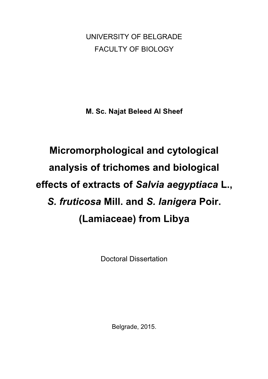 Microscopic Characteristics and Biological Effects of Extracts of Selected Libyan Salvia Species