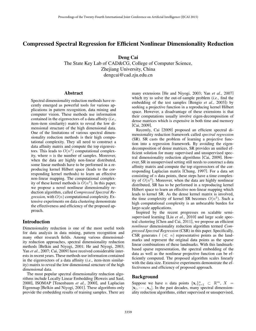Compressed Spectral Regression for Efficient Nonlinear Dimensionality