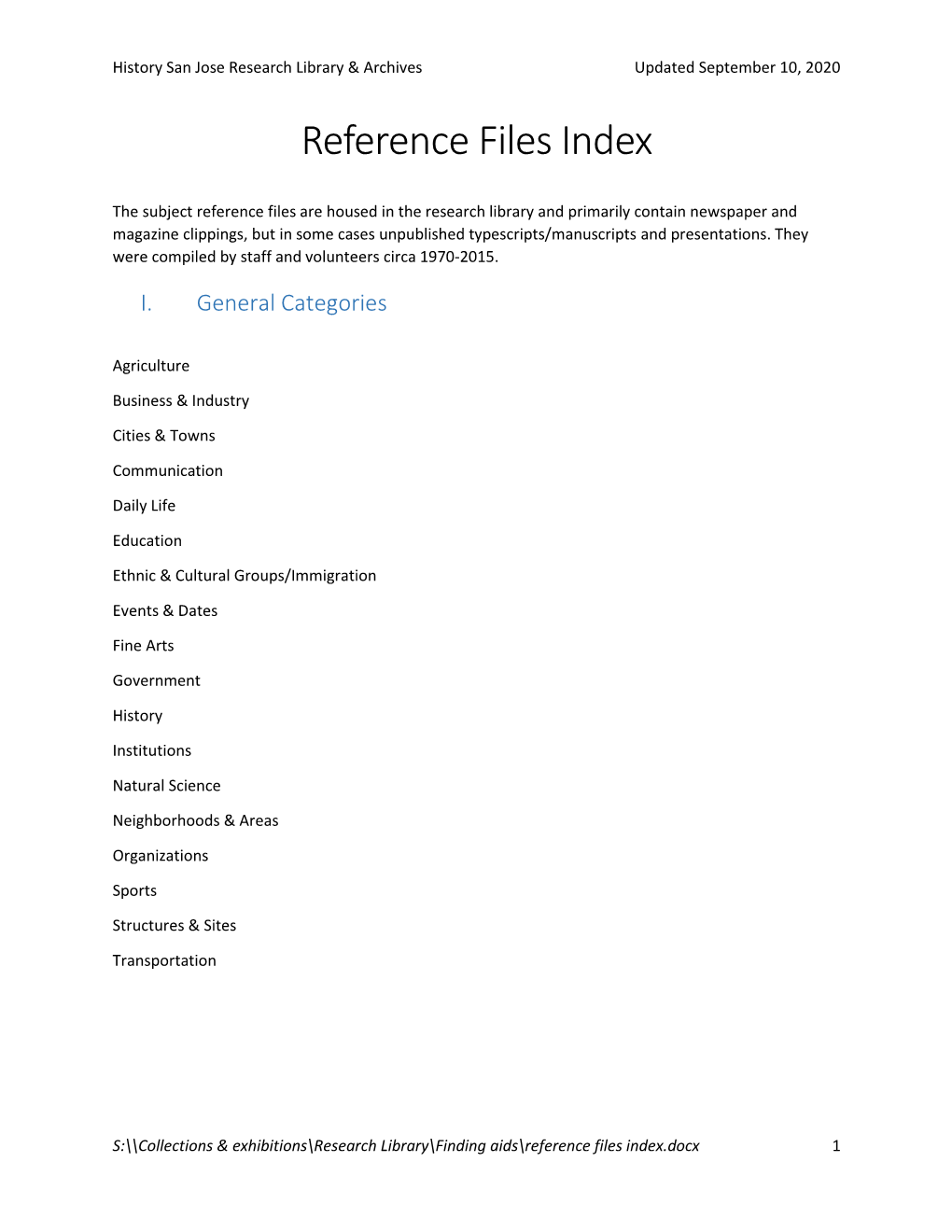 Reference Files Index