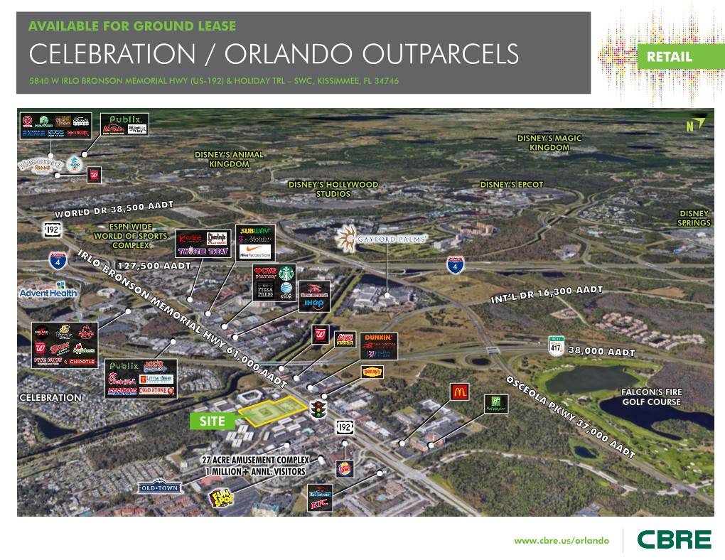 Celebration / Orlando Outparcels 5840 W Irlo Bronson Memorial Hwy (Us-192) & Holiday Trl – Swc, Kissimmee, Fl 34746