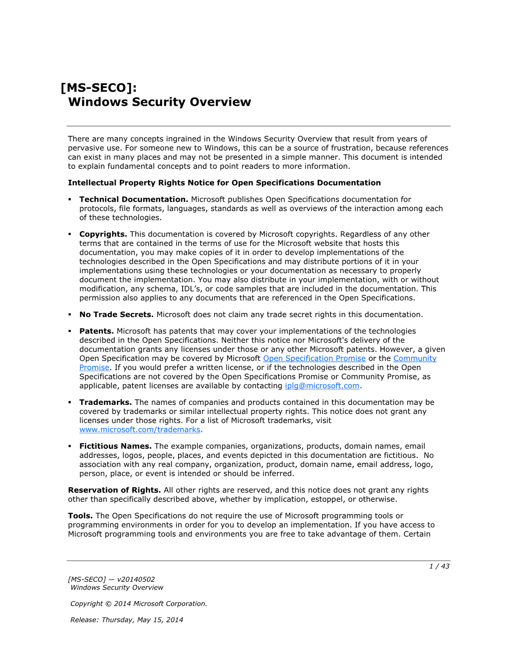 [MS-SECO]: Windows Security Overview
