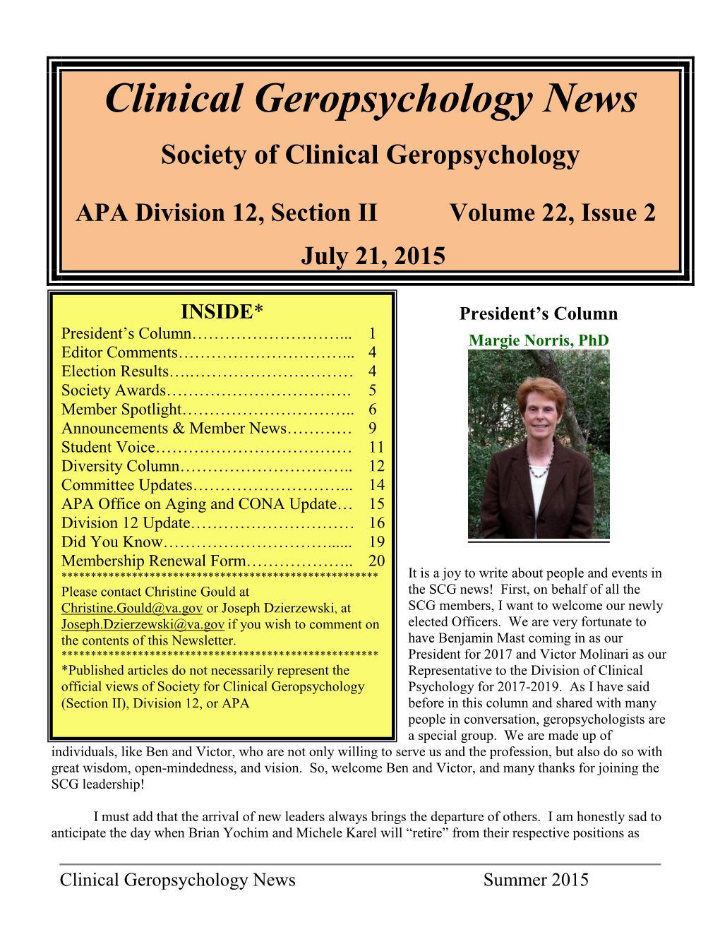 Clinical Geropsychology News