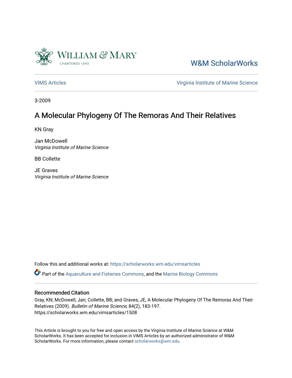 A Molecular Phylogeny of the Remoras and Their Relatives