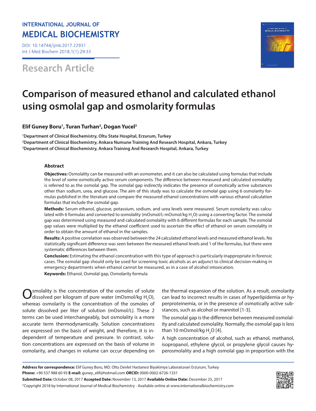 Research Article Comparison of Measured Ethanol and Calculated