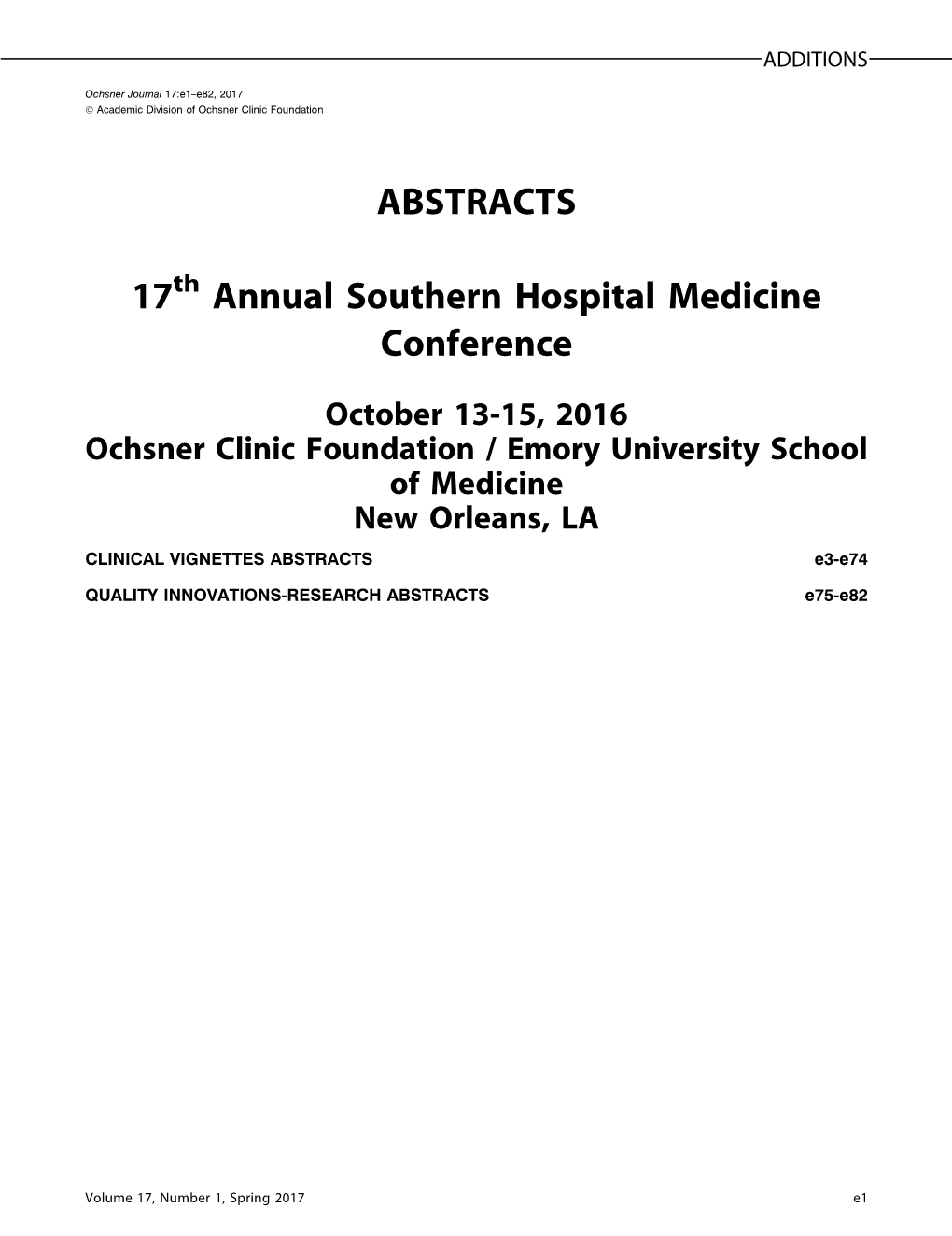 ABSTRACTS 17 Annual Southern Hospital Medicine Conference