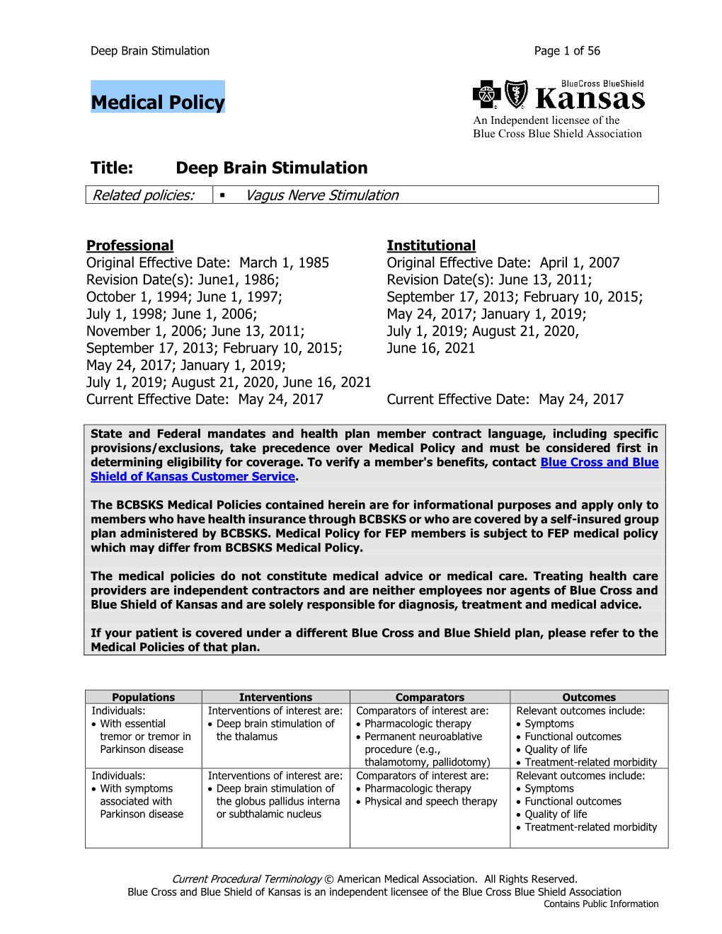 Deep Brain Stimulation Page 1 of 56