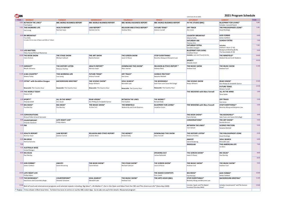 2021 Program Schedule