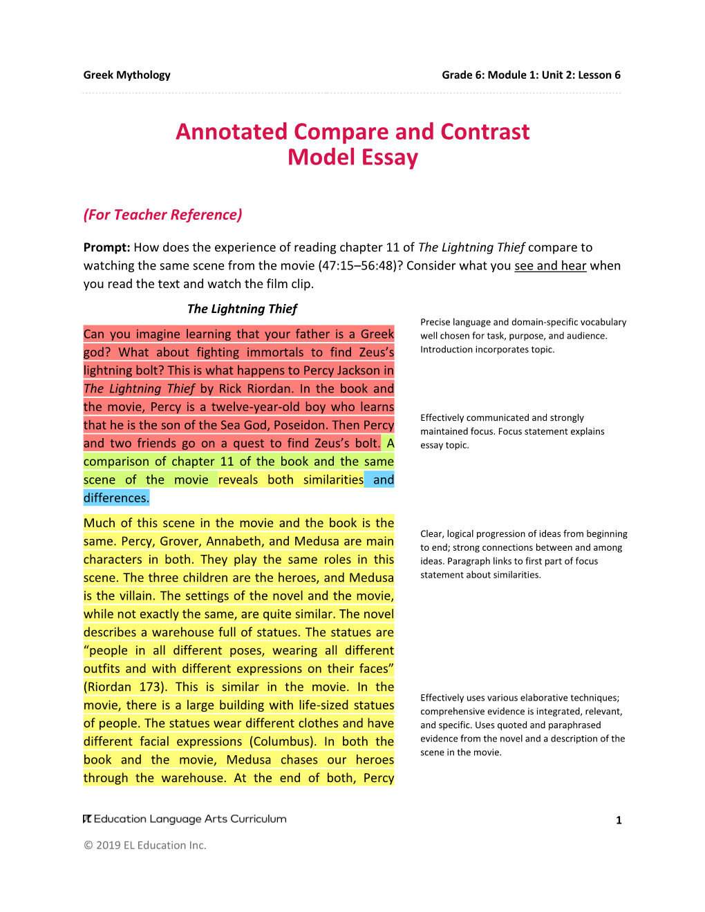 Annotated Compare and Contrast Model Essay