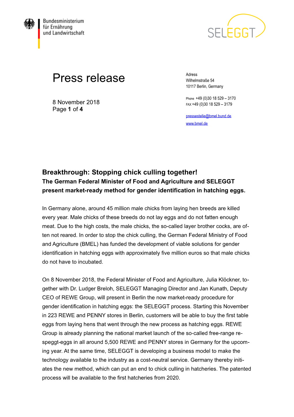 Press Release Wilhelmstraße 54 10117 Berlin, Germany