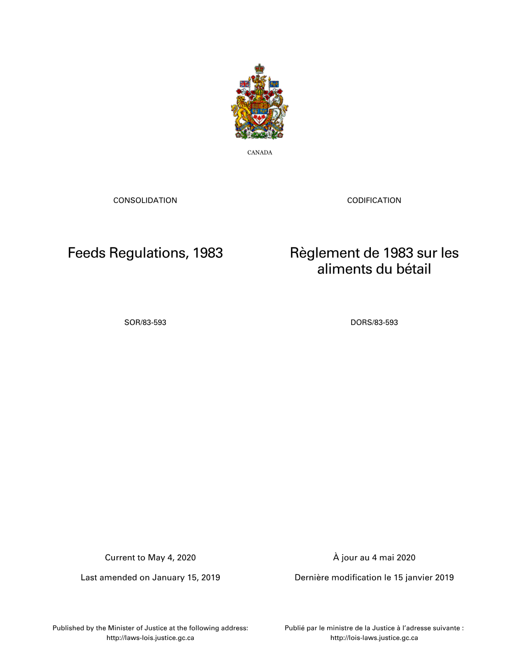 Feeds Regulations, 1983 Règlement De 1983 Sur Les Aliments Du Bétail