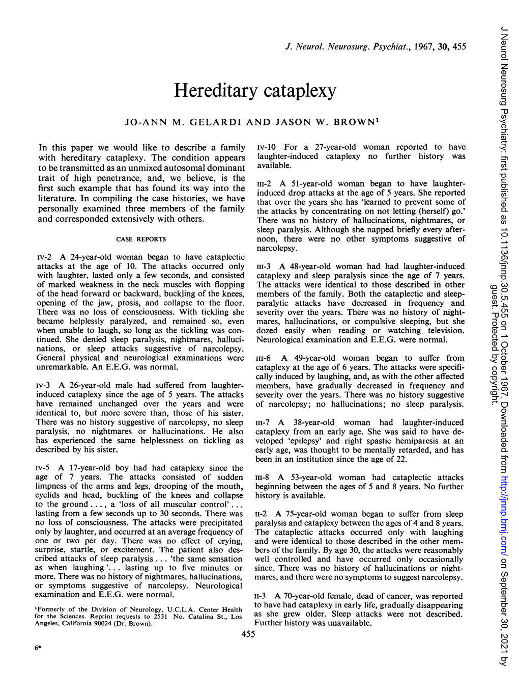 Hereditary Cataplexy