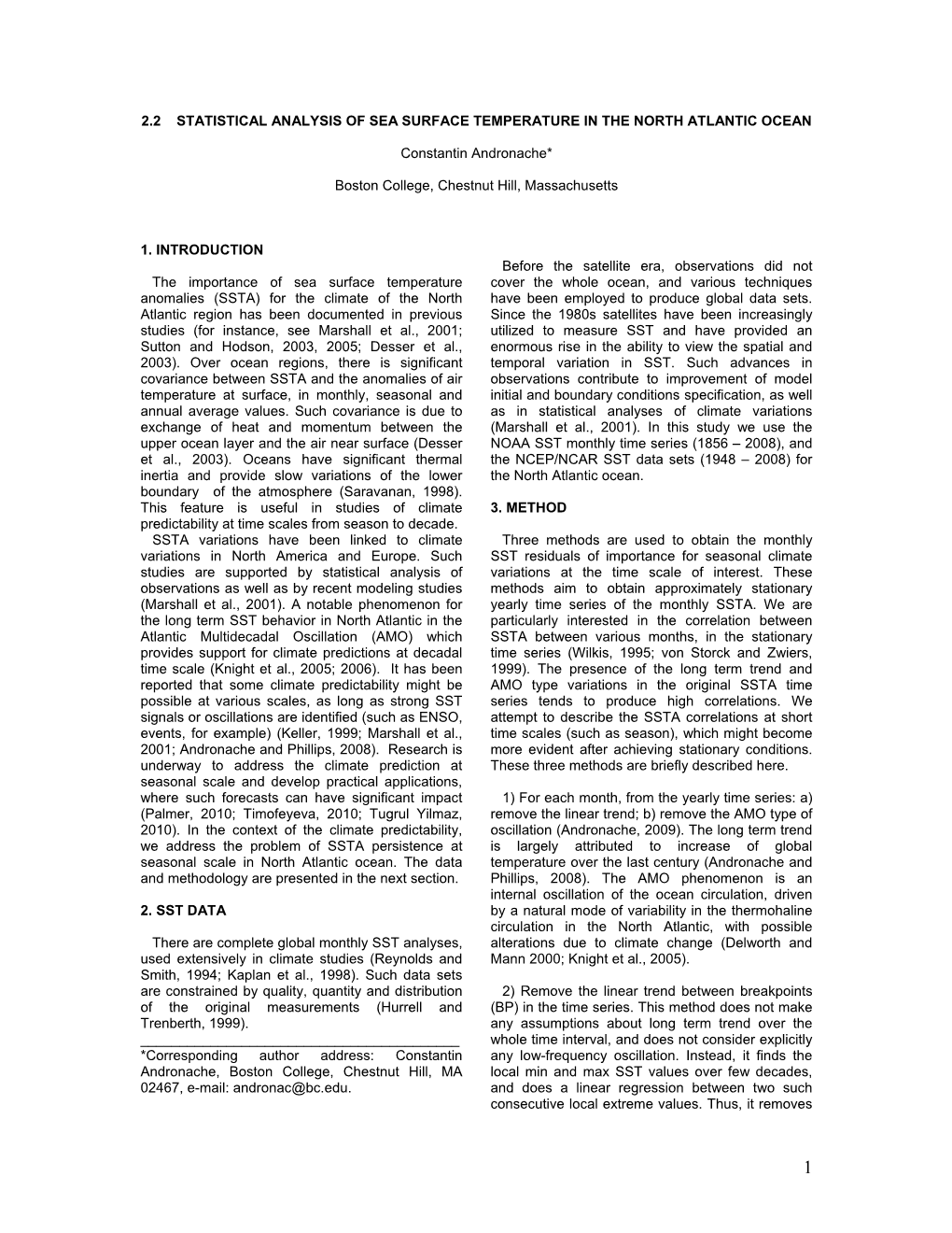 2.2 Statistical Analysis of Sea Surface Temperature in the North Atlantic Ocean