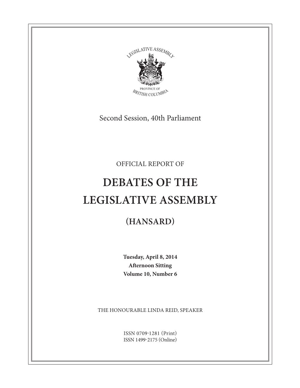 Debates of the Legislative Assembly