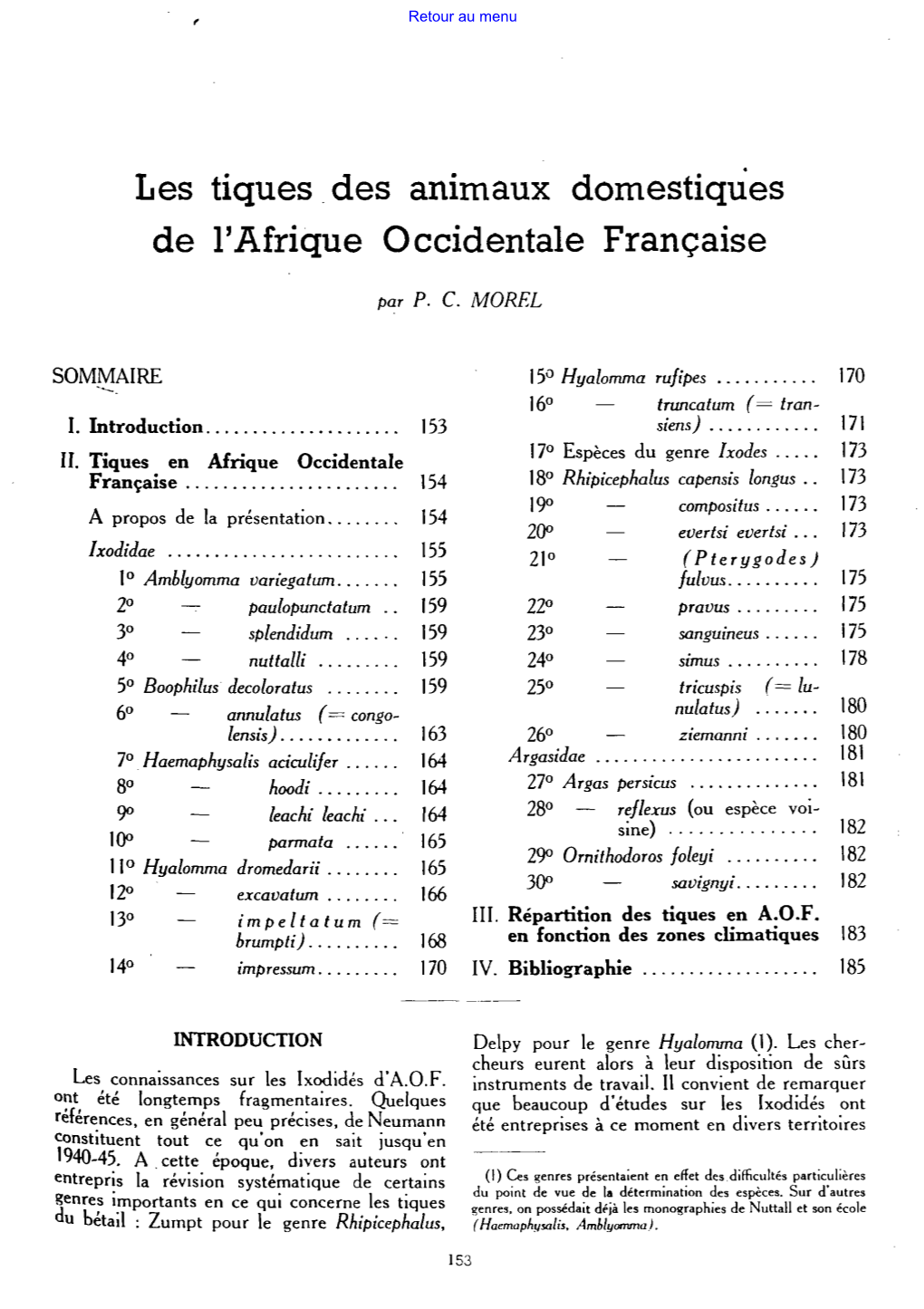 Les Tiques . Des Animaux Domestiques De L'afrique Occidentale Française