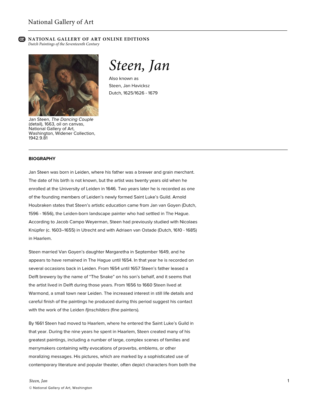 Steen, Jan Also Known As Steen, Jan Havicksz Dutch, 1625/1626 - 1679
