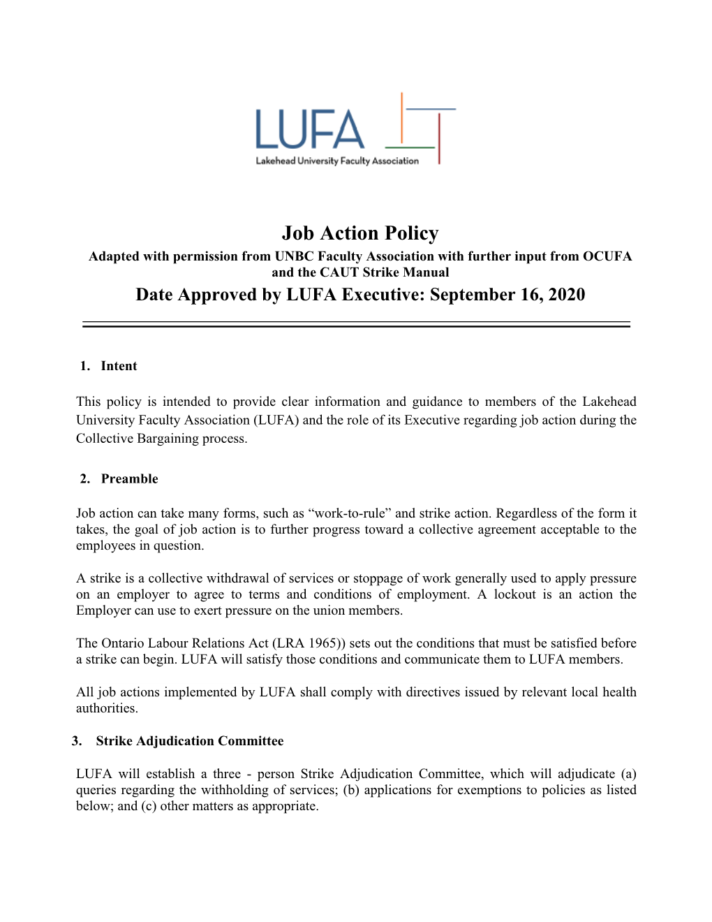 Job Action Policy