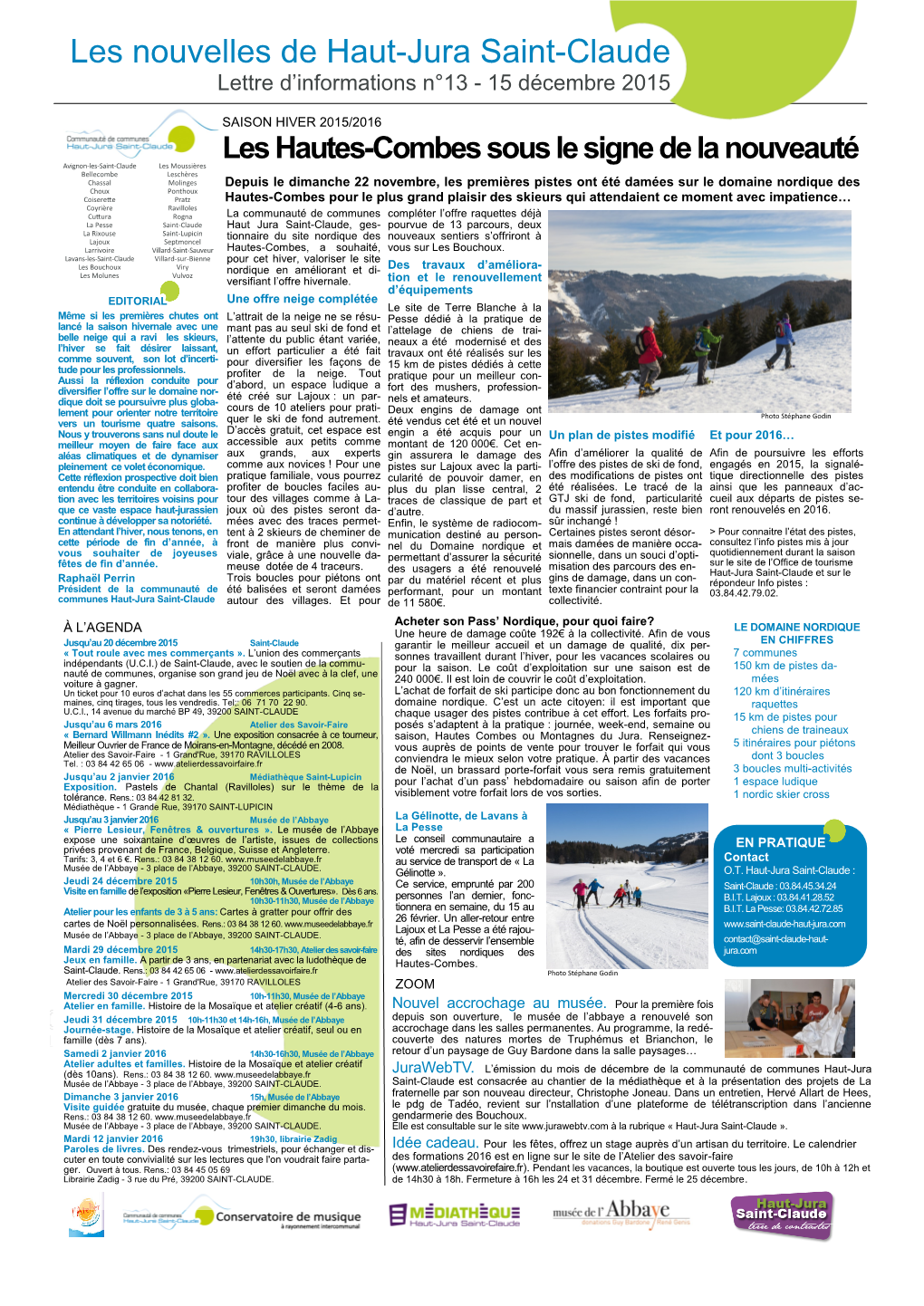 Les Nouvelles De Haut-Jura Saint-Claude Lettre D’Informations N°13 - 15 Décembre 2015