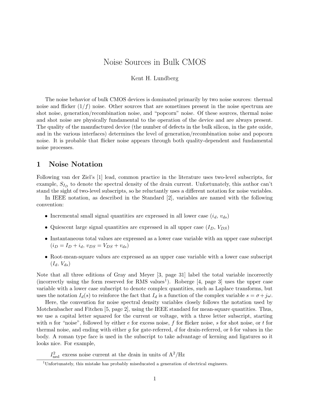 Noise Sources in Bulk CMOS